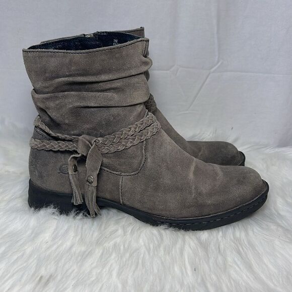 Born Ouvea Grey Suede Braided Strap Booties Sz 7 - Picture 5 of 7